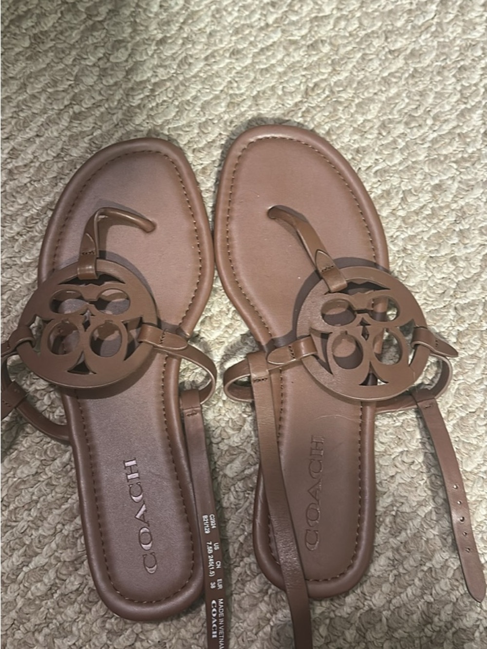 Coach Brown Leather Logo Thong Sandals